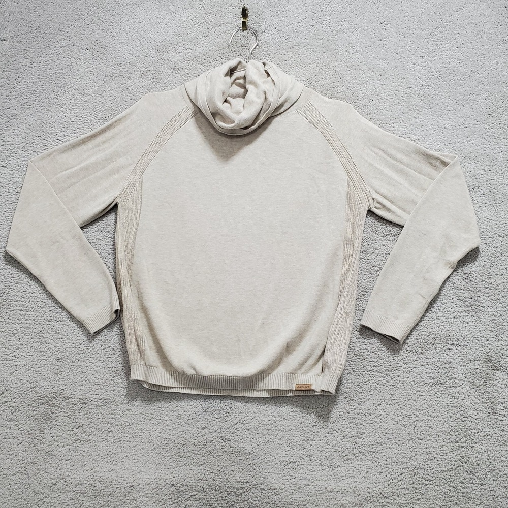 ARIAT Lexi Sweater Women's Medium Beige Cotton Stretch Turtleneck Knit Pullover